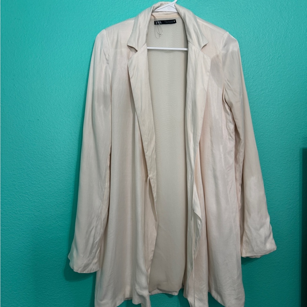 Zara Cream Blazer Dress with Tie Waist